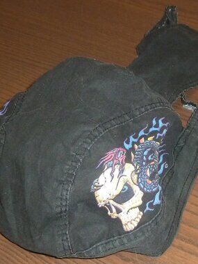 Vintage Flaming Skull Pattern Durag Do Rag Thin Cotton Multicolor Print Hat Cap